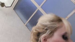 Big Titted blonde masturbates alone with long dildos # one