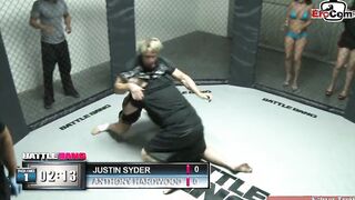 Chubby dark haired hoe with huge boobies fucks with a fighter