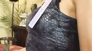 Blonde cougar shoves penis into her butt on a table