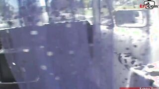 Dark Hair slim school girl Teenie with tiny breasts has vehicle sex