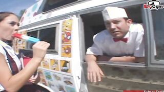 Dark Hair slim school girl Teenie with tiny breasts has vehicle sex