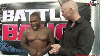 Dark Haired thot with long hooters fucking a boxer into the ring