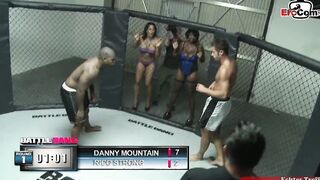 Dark Haired thot with long hooters fucking a boxer into the ring