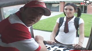 Slender african hair college teens seduce from the candyman