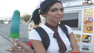 Slender african hair college teens seduce from the candyman