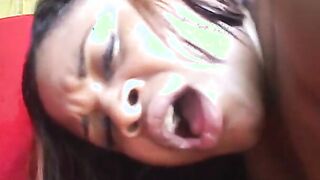 Long ebony butt inside fishnets bounces her snatch on rough dick