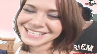 Interracial threesome with a dark haired Teens and two long african dicks