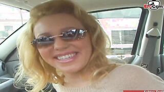 Blonde thot with tiny breasts pick up for her first porn