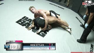 Petite black goddess with tiny melons fucks into the boxing ring