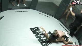 Petite black goddess with tiny melons fucks into the boxing ring