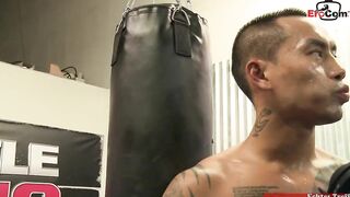 Petite black goddess with tiny melons fucks into the boxing ring