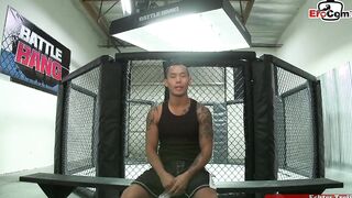 Petite black goddess with tiny melons fucks into the boxing ring