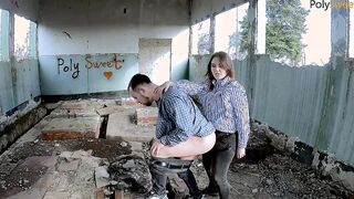 Draws graffiti, blows and fucks with a strap-on on an abandon