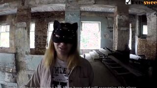 Russian lovers plowed inside an abandoned concert hall
