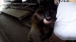 Russian lovers plowed inside an abandoned concert hall