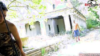 French dark haired amateur 18 year old is cheating outside