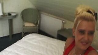 Blonde Cougar plowed first Timer into front of a Camera