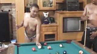 Female with a huge booty gets naked while having fun pool
