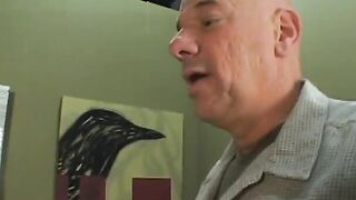 Beauty dark hair milf fucks man with fake-cock