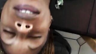 African stud shaves bushy twat of inked african ho