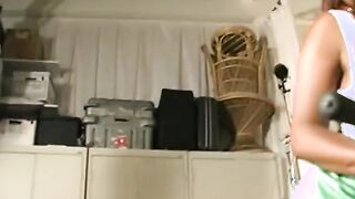 sexy black bounces her bushy twat on a white white penis