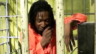 Ebony chick is on her knees sucking off on a dick like a whore