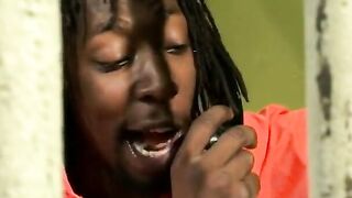 Ebony chick is on her knees sucking off on a dick like a whore
