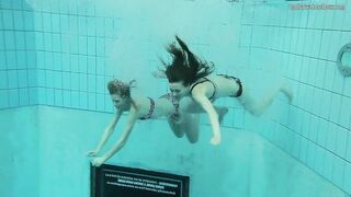 Nastya undresses Libuse into the pool like a dyke
