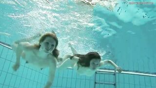 Nastya undresses Libuse into the pool like a dyke