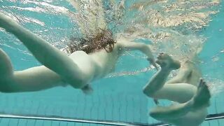 Nastya undresses Libuse into the pool like a dyke
