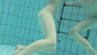 Nastya undresses Libuse into the pool like a dyke