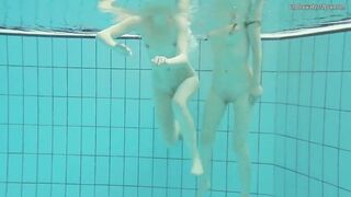 Nastya undresses Libuse into the pool like a dyke