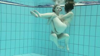 Nastya undresses Libuse into the pool like a dyke