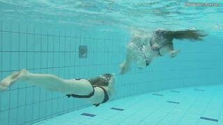 Nastya undresses Libuse into the pool like a dyke