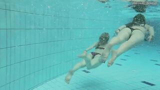 Nastya undresses Libuse into the pool like a dyke