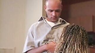 Nice breasts ebony honey on sofa finger bang her pussy then fucks