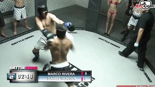 Slender inked blonde with tiny hooters fucks into a boxingring