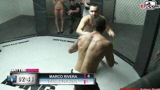 Slender inked blonde with tiny hooters fucks into a boxingring