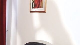19 Year Old lovers gets frisky on leather couch while parents away