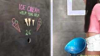 The cunt with mouth get a taste for ice cream but get a huge vibrator with intense creampie