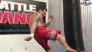 Slender turkish dark hair 18 fucks into a boxing ring