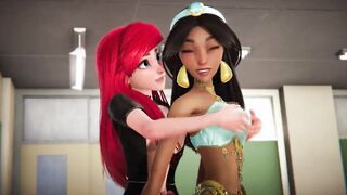 Jasmine gets creampied by Ariel wearing ebony tights - The Little Mermaid Porn